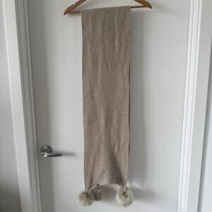 RH WOMENS‎ CASHMERE WOOL Wrap LONG Winter SCARF FUR Poms Oatmeal Color 30"x80"